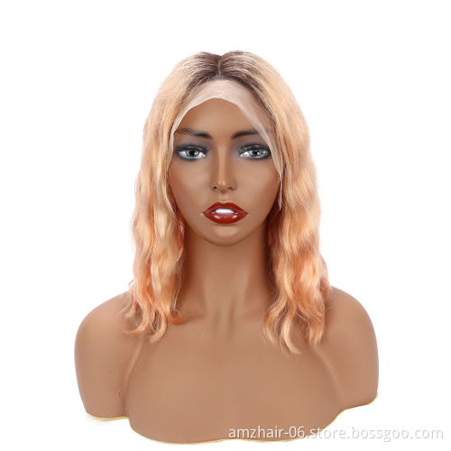 Raw Indian Virgin Human Hair Short 1B 613 Pink Grey Blue Orange Gold Color Bob Wig  Blonde Straight Lace Front Wig Human Hair
